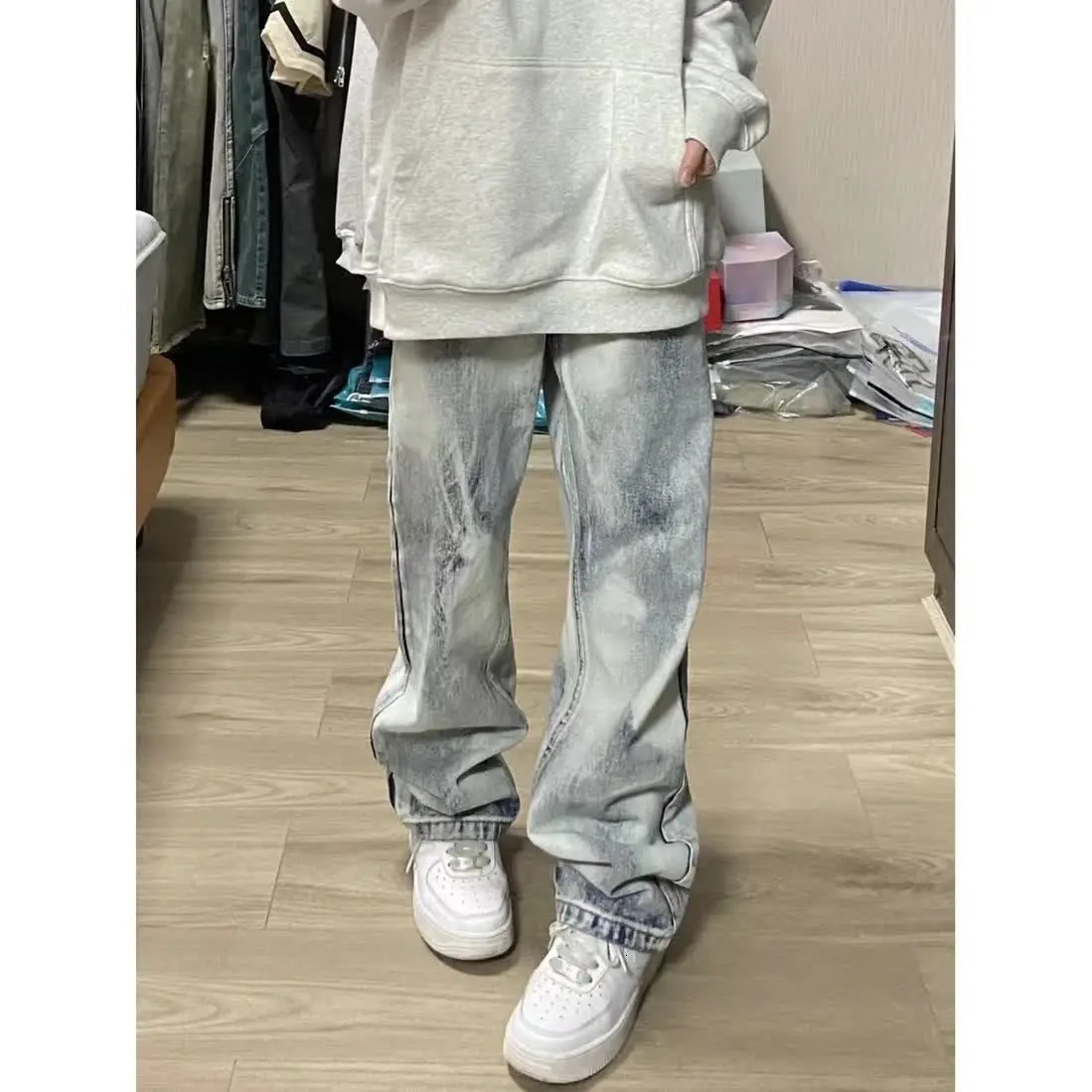 American retro straight leg washed tie dye jeans for men and women on high streets loose and straight leg casual long pants y2k 250320