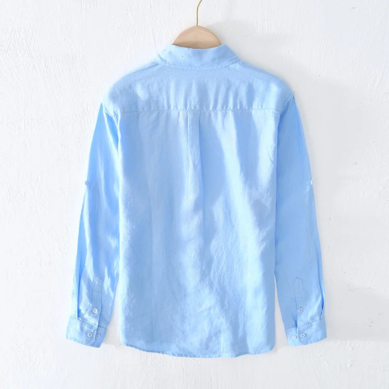 Italy Style 100% Linen Long-sleeved Shirt Men Casual 5 Colors Solid White Shirts For Men Top Camisa Chemise 250320