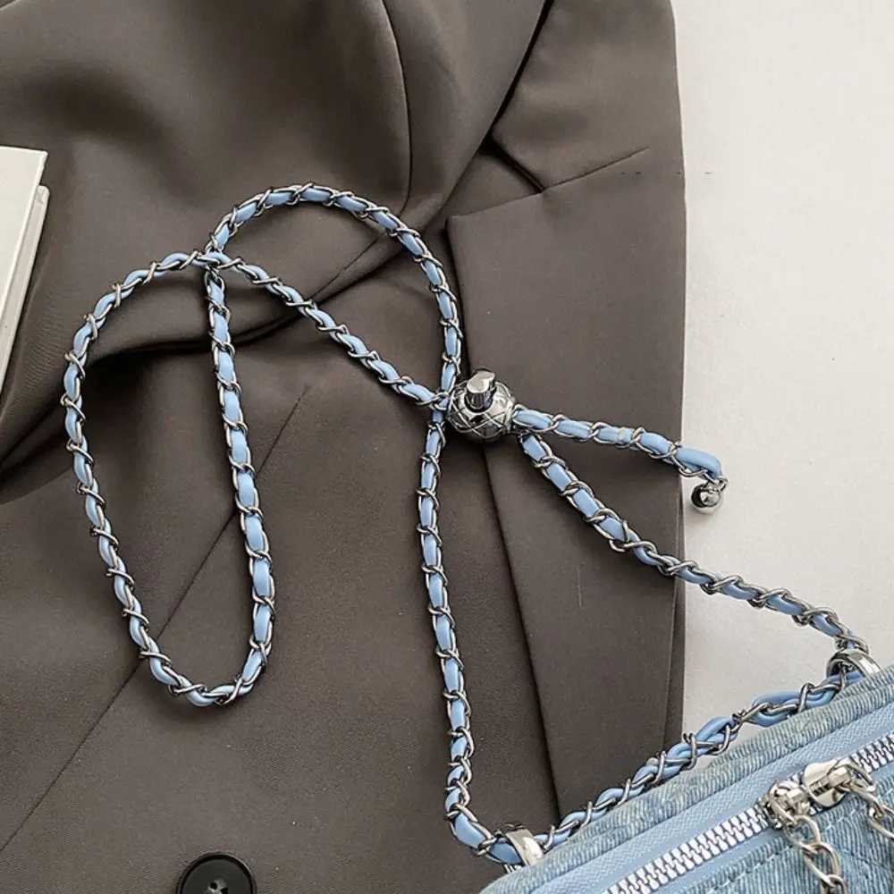 Foldable chain cross shaped bag denim bucket bag flat bottom bagT250321