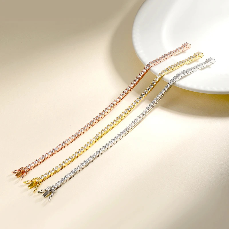 2.5-6.5MM D VVS1 Moissanite Tennis Bracelet for Women Man Sterling Silver Plated 18K White Gold Sparkling Party Bracelet Jewelry