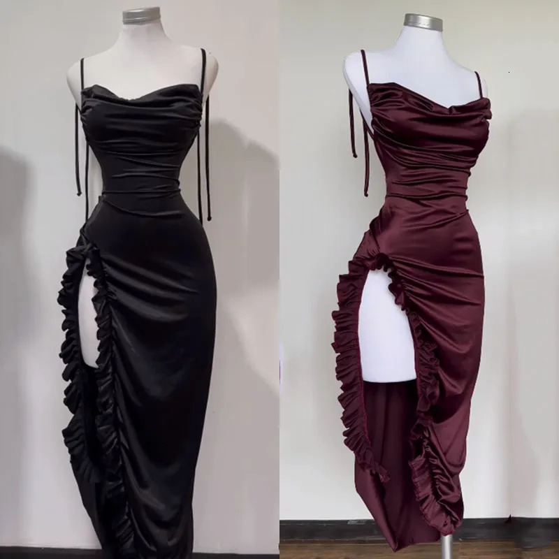 Sexy Bodycon Long Dress Women Summer Vintage Backless Strapless Ruffles Fork Party Club Elegant Evening Dresses Lace Up Vestidos 250320