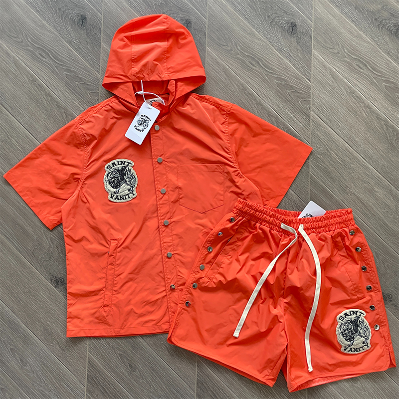 Men Shirt High Quality Orange Shirts Shorts Sets