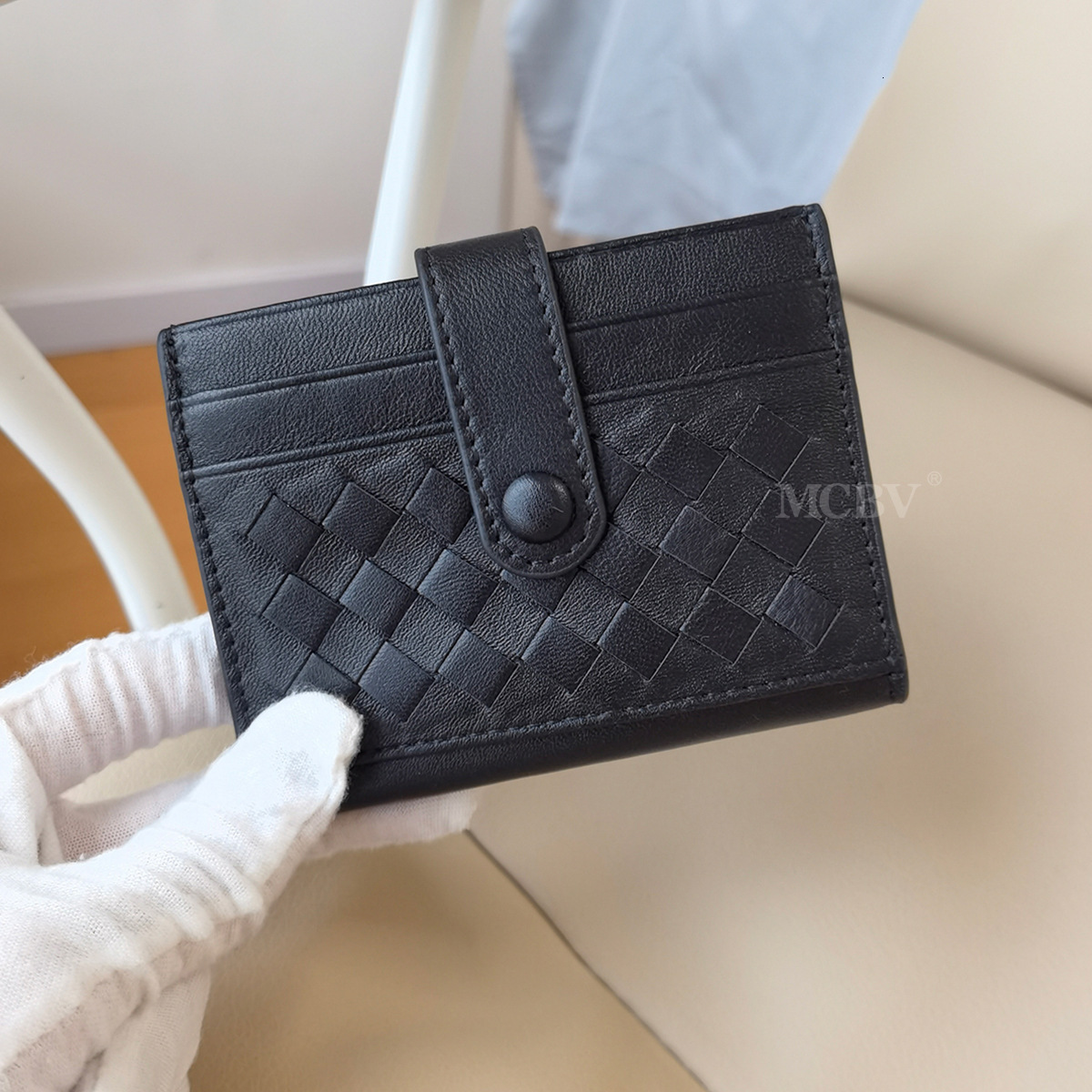 2025S Trend Designer MCBV Sheepskin Handmade Woven Multi Slot Bag Genuine Leather Fold Buckle Unisex Card Clip Coin Bag
