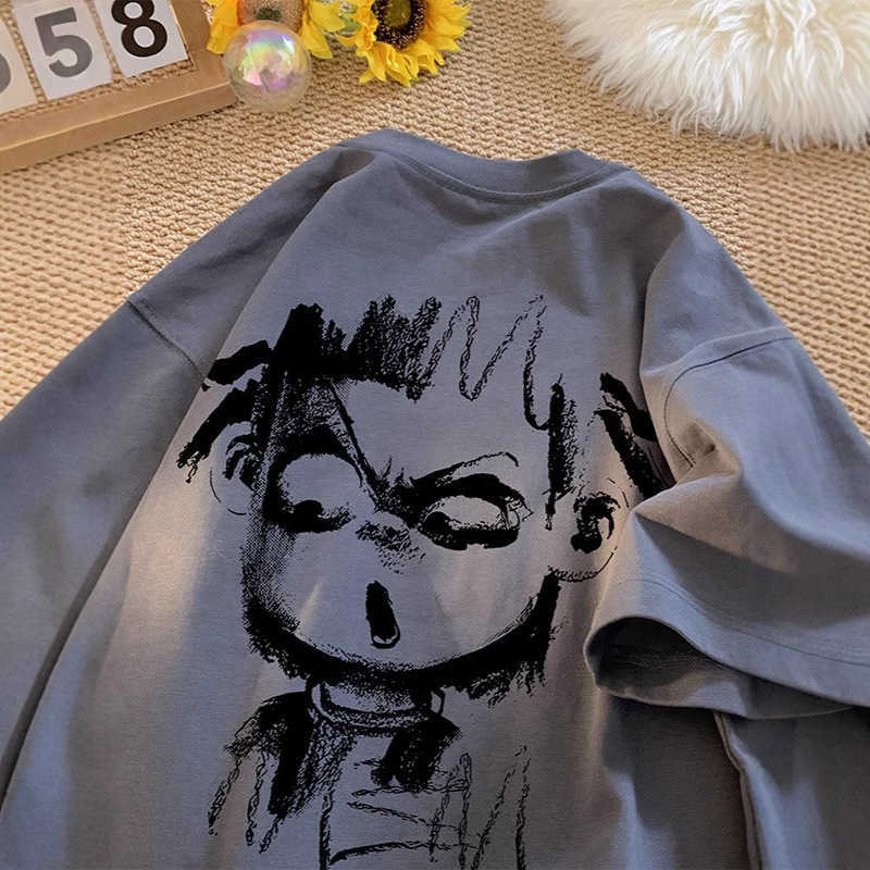 Which Zha graffiti cotton short sleeve T-shirt men's summer trend brand 2025 new half sleeve youth round neck loose body shirt W250117