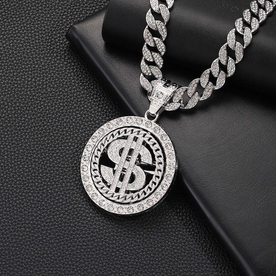 Hip hop men's new trendy brand rotatable coin pattern zinc alloy necklace personalized style pendant