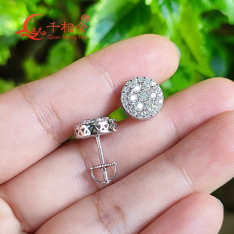 925 Silver White D VVS Moissanite 10mm Melee round Ear Stud Earrings Womens Wedding Jewelry Gift Fashionable Date Accessory
