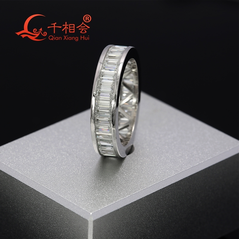 1.5*3mm baguette white moissanite eternity band ring 925 Sterling Silver Rings Jewelry Rings Engagement Ladies men