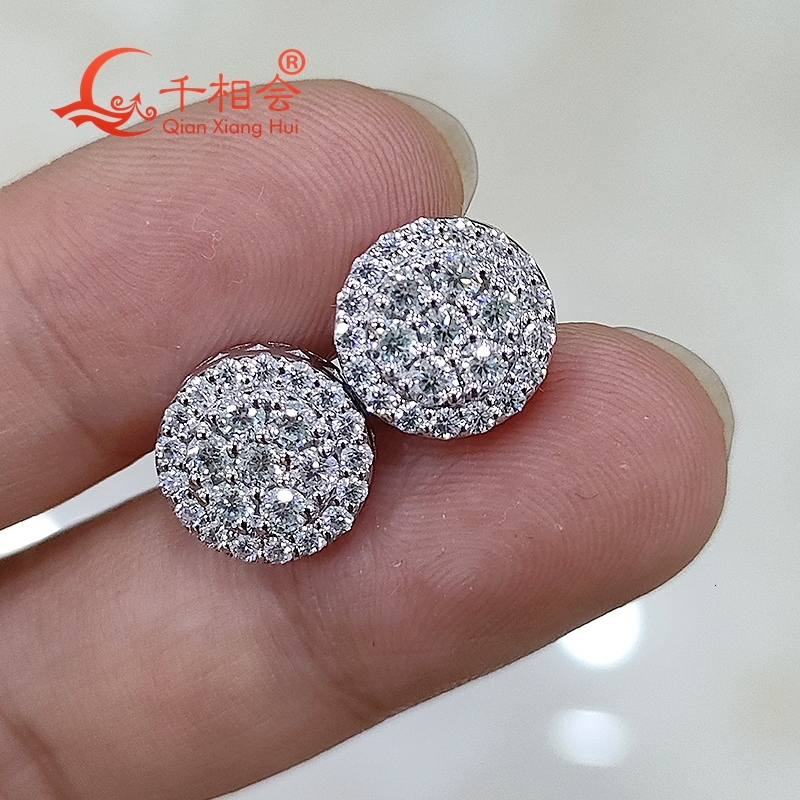 925 Silver White D VVS Moissanite 10mm Melee round Ear Stud Earrings Womens Wedding Jewelry Gift Fashionable Date Accessory