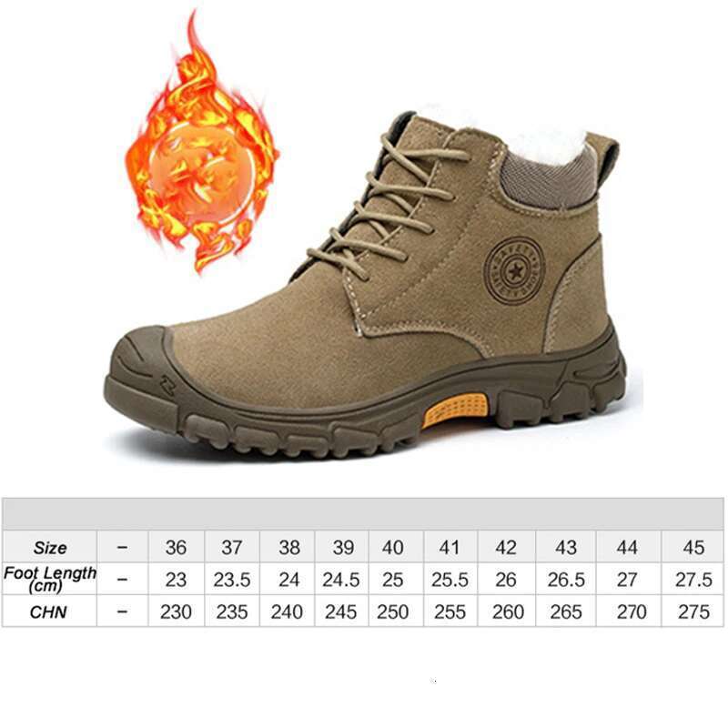 Men's High Top Cotton Boots Winter Thick Veet Warm Shoes Smashing Anti Piercing Work Safety Boot Steel Toe Shoe