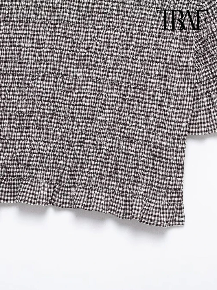 TRAF Womens Fashion Retro Plain Shirt Fashion Slim Fit Collar Single Chest Short Folded Shirt Sweet Girl Casual Shirt Top 250320