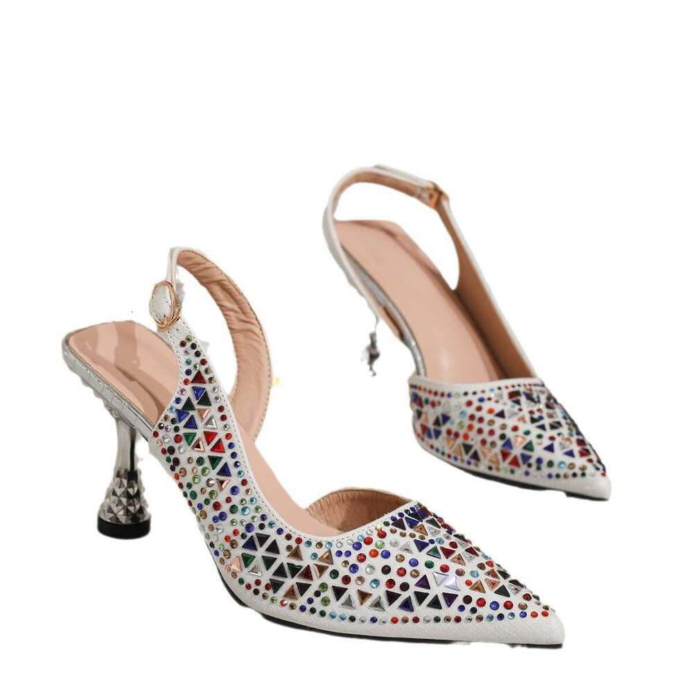 High Heel Sharp Pointed Slim High Heels Women S Sequin Fabric Surface Spring Summer New Item One Piece Buckle Matching Skirt Banquet Shoes Sandals