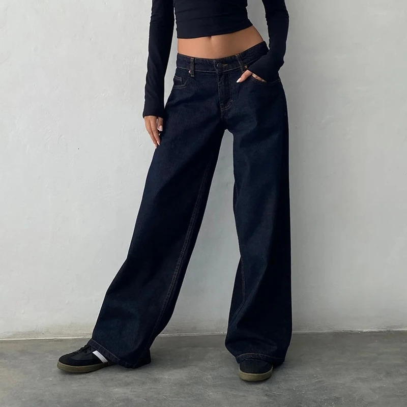 Maemukilabe Women Y2K Aesthetic Low Rise Baggy Jeans Loose Fit Boyfriend Straight Wide Leg Denim Pants Trendy Stretch Trousers 250320