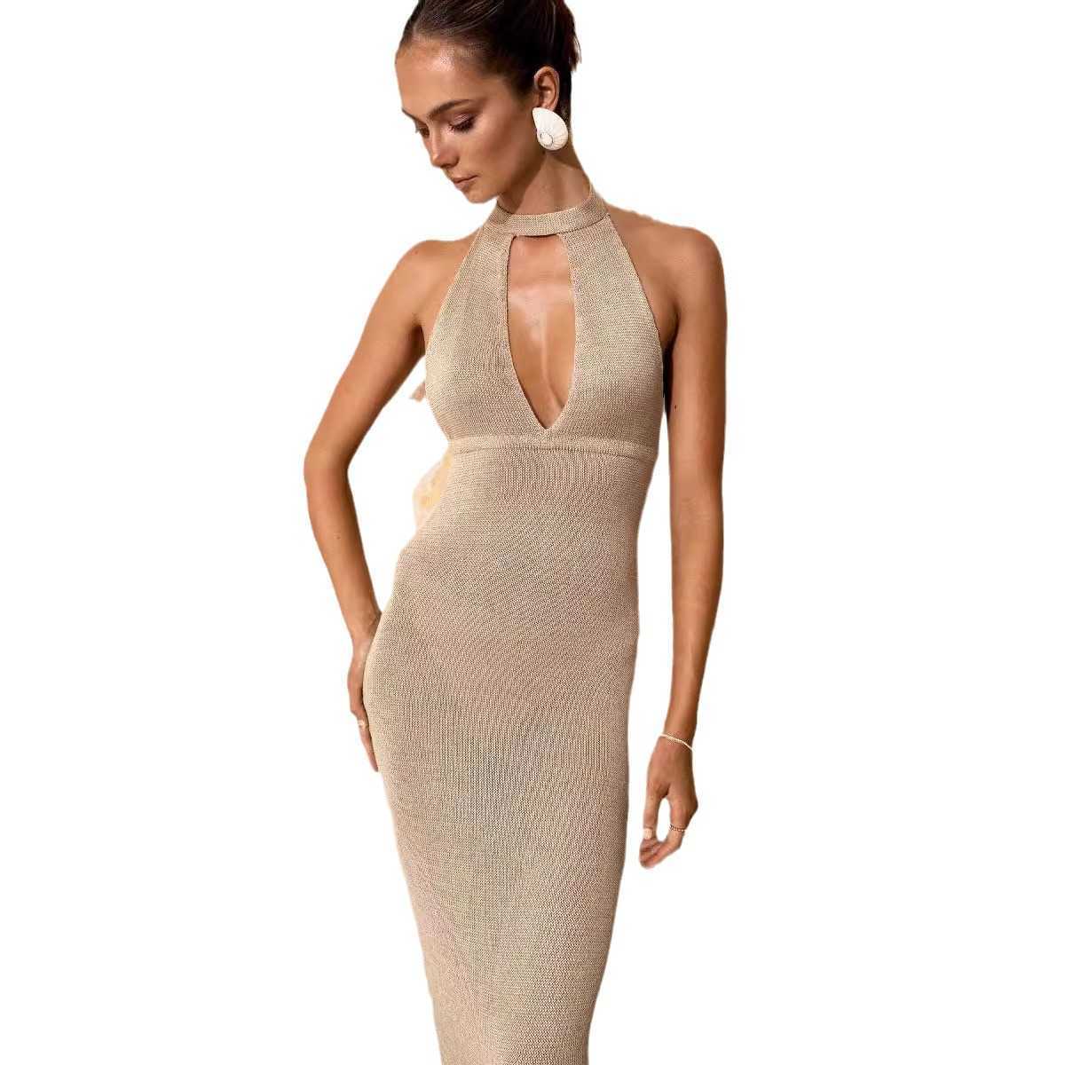elegant knitted dresses with straps and backless beach vacation evening dresses 250315