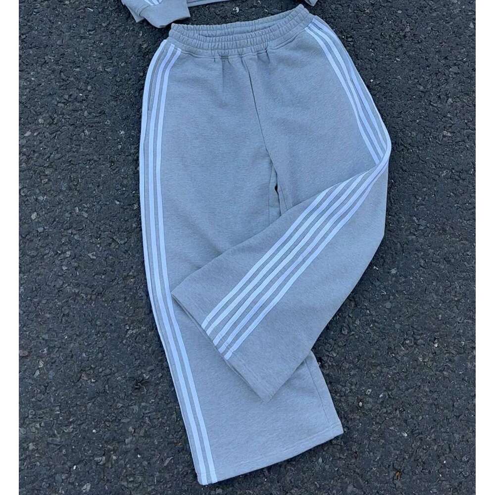 Hip hop brand HCW striped embroidered zipper hooded sweatshirt sports pants two-piece casual set