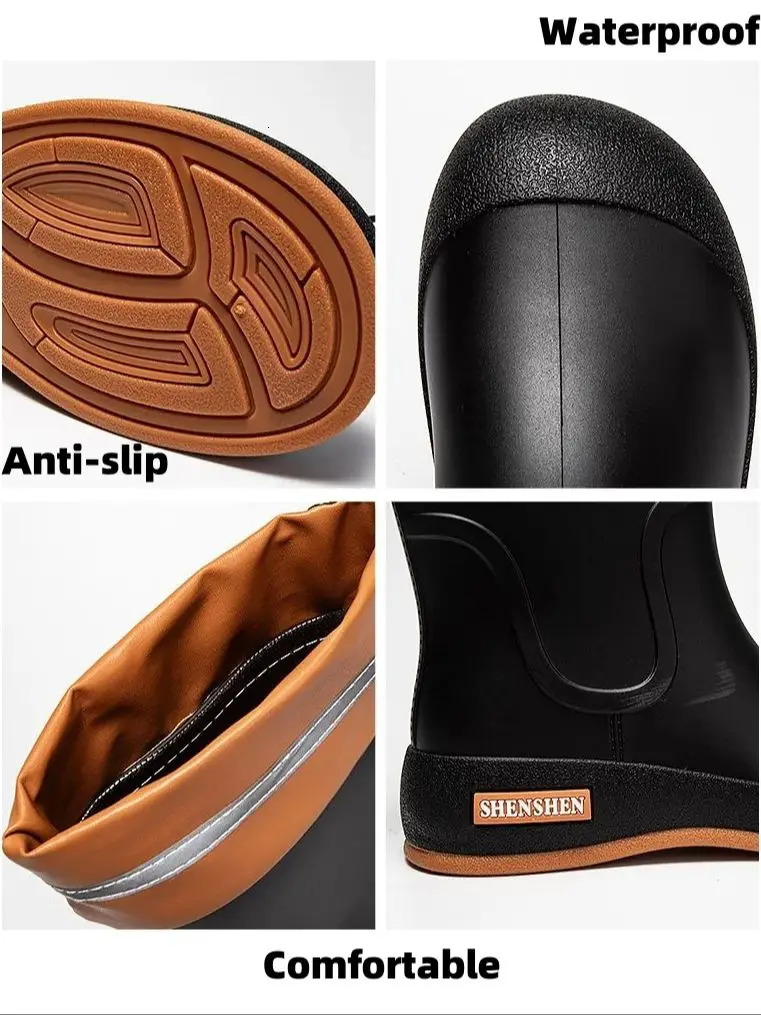 Fashion Rain Shoes Women Adult Short Water Shoes Anti-slip Rain Boots Outside Water Thickened Kitchen Work Waterproof Simple 250317
