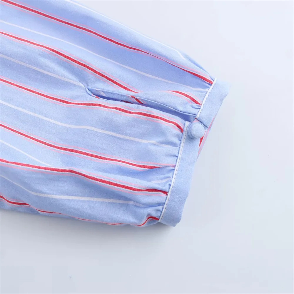UNIZERA womens bow tie striped round neck shirt for spring and summer casual womens shirt top 250320