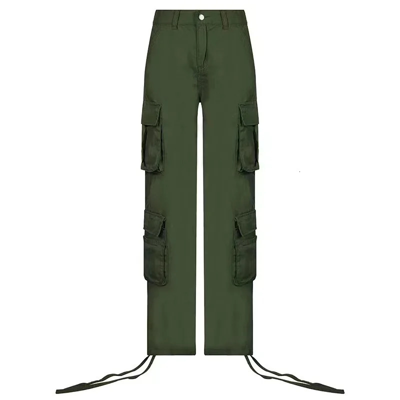 Women Jeans Cargo Pants Denim Long Pants Regular Button Pocket Y2k Straight Trousers Simple Loose Casual Mid Waist Streetwear 250320