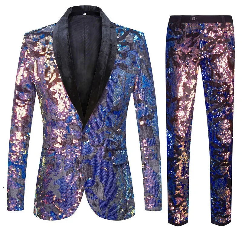 2024 European Plus Size Blazer Pants Fashion Party Wear It You Are The Focus of Room Hosting Wedding Sequin Suit 2 Sets 250311