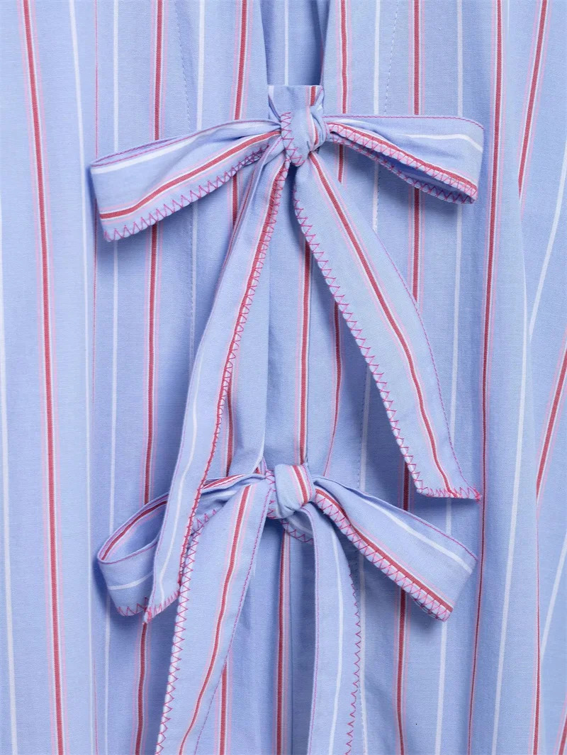 Womens Spring Butterfly Knot Decorative Striped Shirt Casual Edition Cute Womens Button Free Sexy 250320
