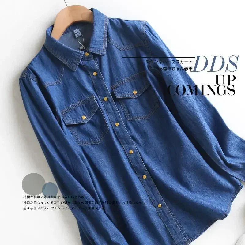 Womens shirt Spring and Autumn denim shirt Womens long sleeved shirt Blusas Ropa De Mujer 250317