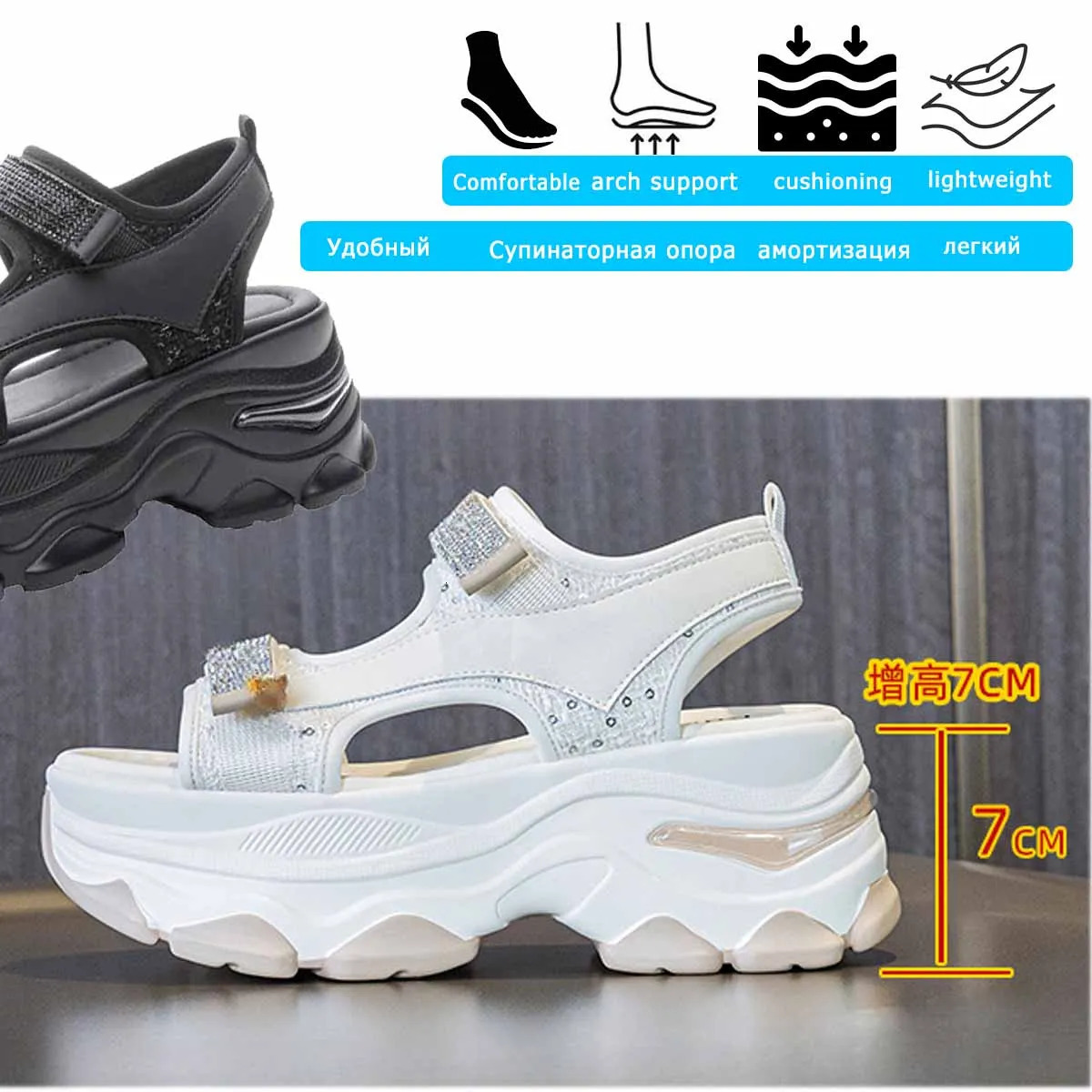 Fujin 7cm synthetic leather pump platform wedge hook summer hollow sandals flat womens slider fashion shoes 250321BJ - view 5