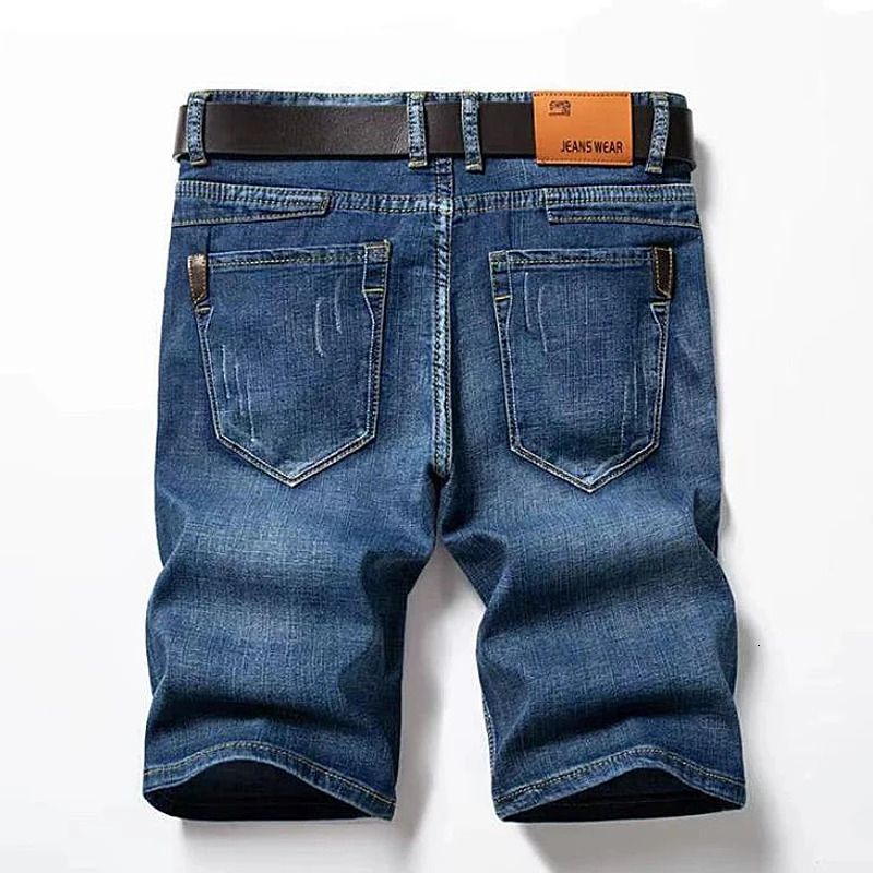 Classic denim shorts for men in summer straight leg long casual slim fit solid color fashionable mid length pants 250312