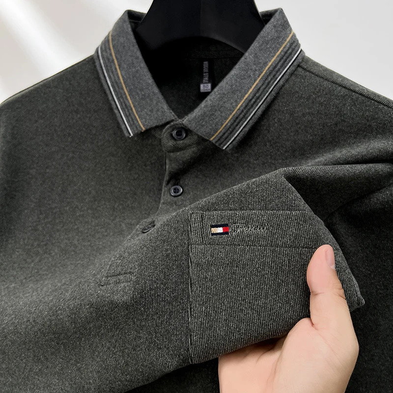 High quality long sleeve mens polo shirt autumn style pocket embroidery highend n clothing comfortable casual Tshirt 250320