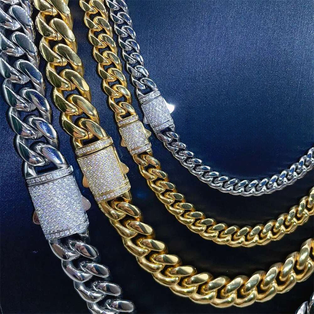 PureNew 12/14mm Unisex Cuban Necklace Hip Hop Trendy Brand Twist Popular Men's Moissanite Chain