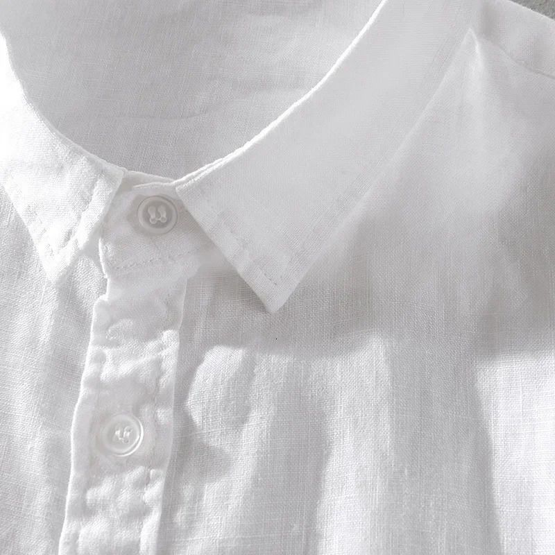 Pure Linen Short Sleeve Shirt For Men Casual Summer Half Sleeve Cotton Linen Fabric White Color Mens Wear Top 250320