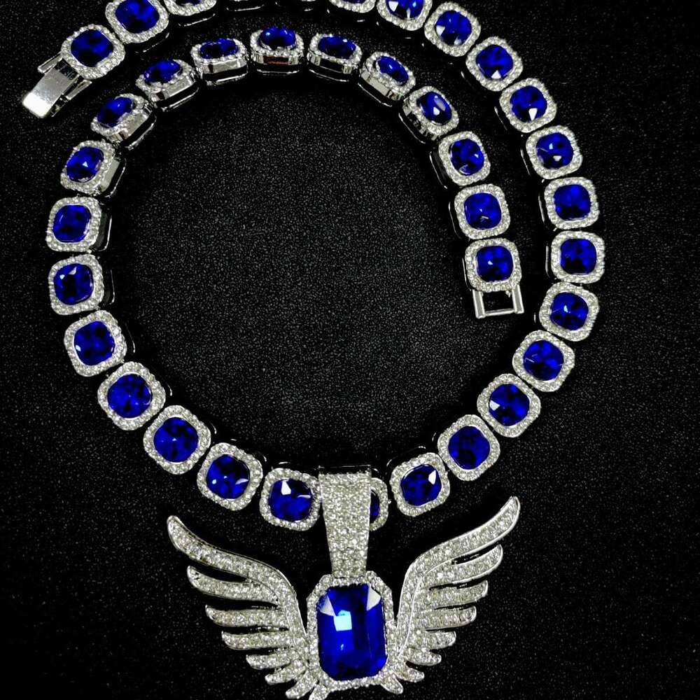 Light niche men and women fashion angel ins wing pendant emerald hip-hop rock sugar Cuban chain