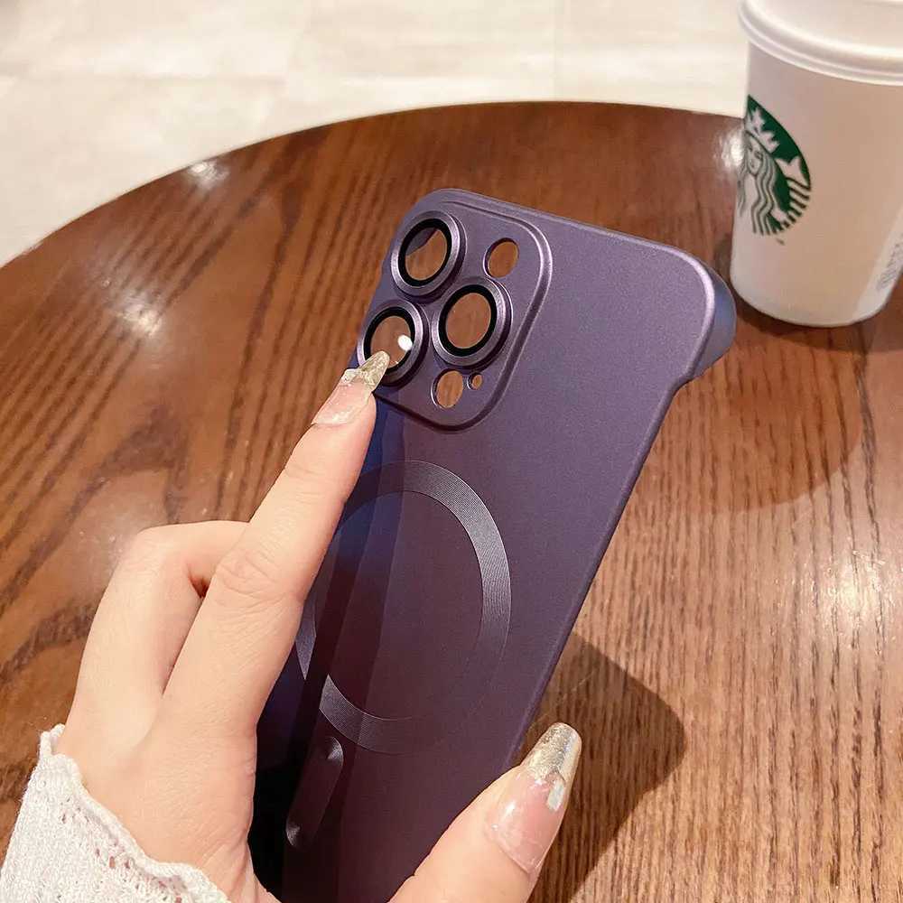 New Arrival Natural titanium borderless plating phone case for iPhone 16 15 14 13 12 11 Pro Max Plus magnetic wireless pc back case T250321