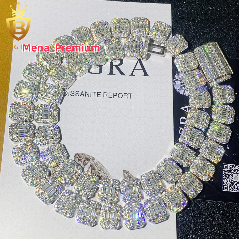 Hot selling 13mm ladder S925 silver inlaid moissanite Cuban chain hip-hop necklace bracelet