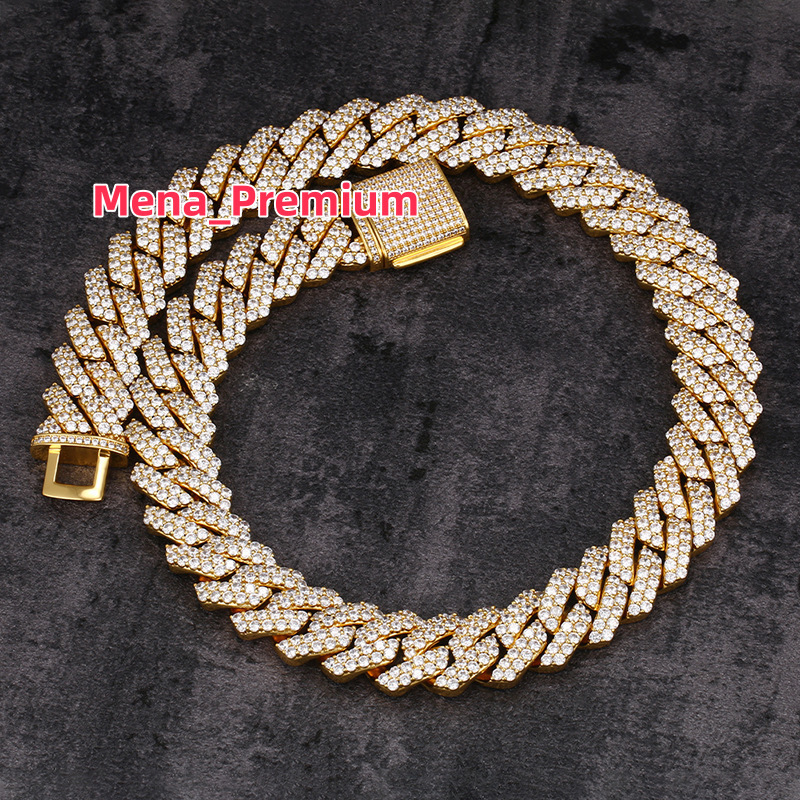 20mm full set Moissanite sterling silver S925 diamond shaped Cuban chain hip-hop fashion brand necklace jewelry