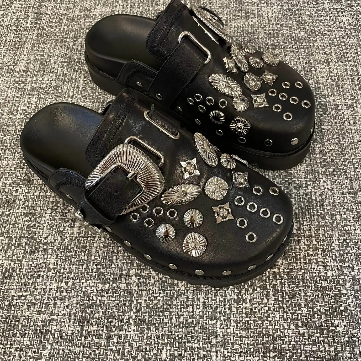 Black personality unique retro summer womens shoes cowhide platform sandals all leather 250321BJ - view 3