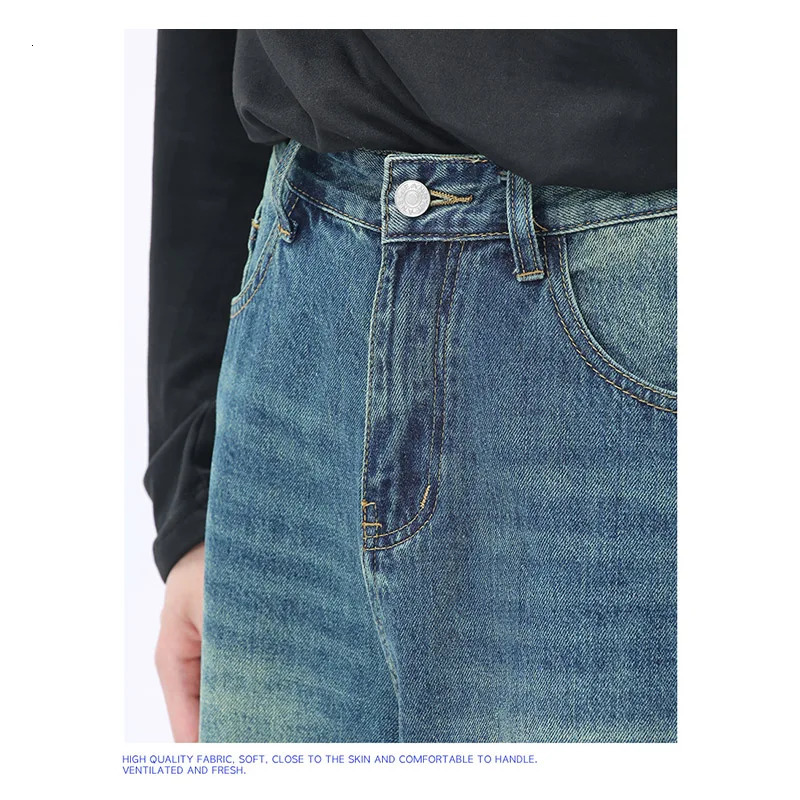 Summer Mens Jeans Retro Extreme Hip Hop Denim Shorts Y2K Brand Loose Fit Straight Leg 250312