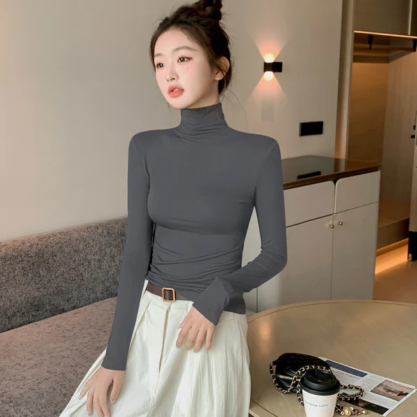 Turtleneck Sweatshirt Modal Bottom Shirt Womens Autumn/Winter Inner Slim Top Long Sleeve T-shirt Womens 100 Simple Sexy 250314