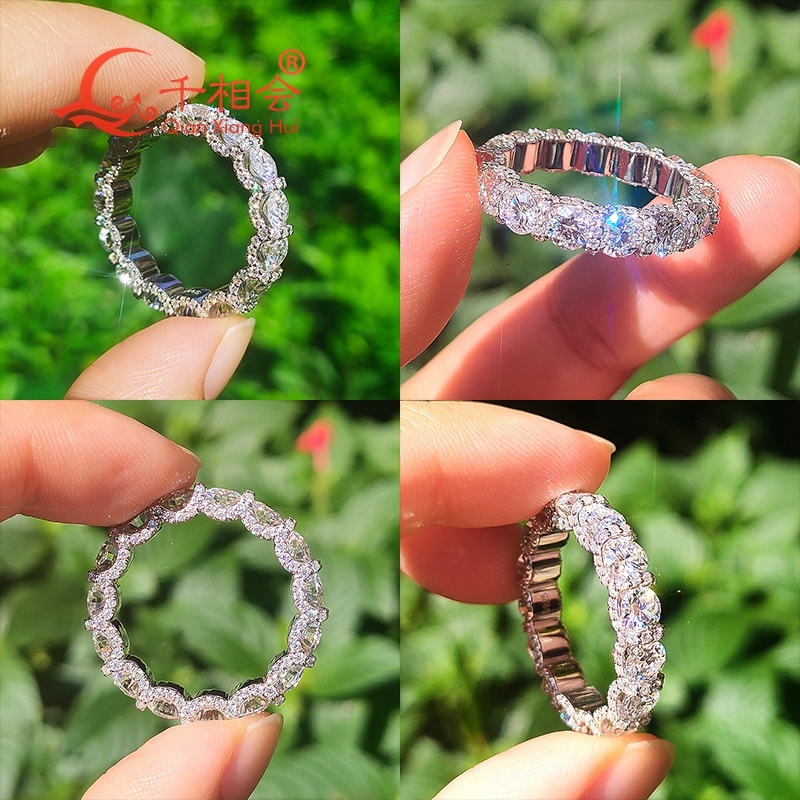 4.5mm Eternity Band Ring for Men Women round Moissanite 925 Sterling Silver Hip Hop Diamond Jewelry Engagement Party Gift