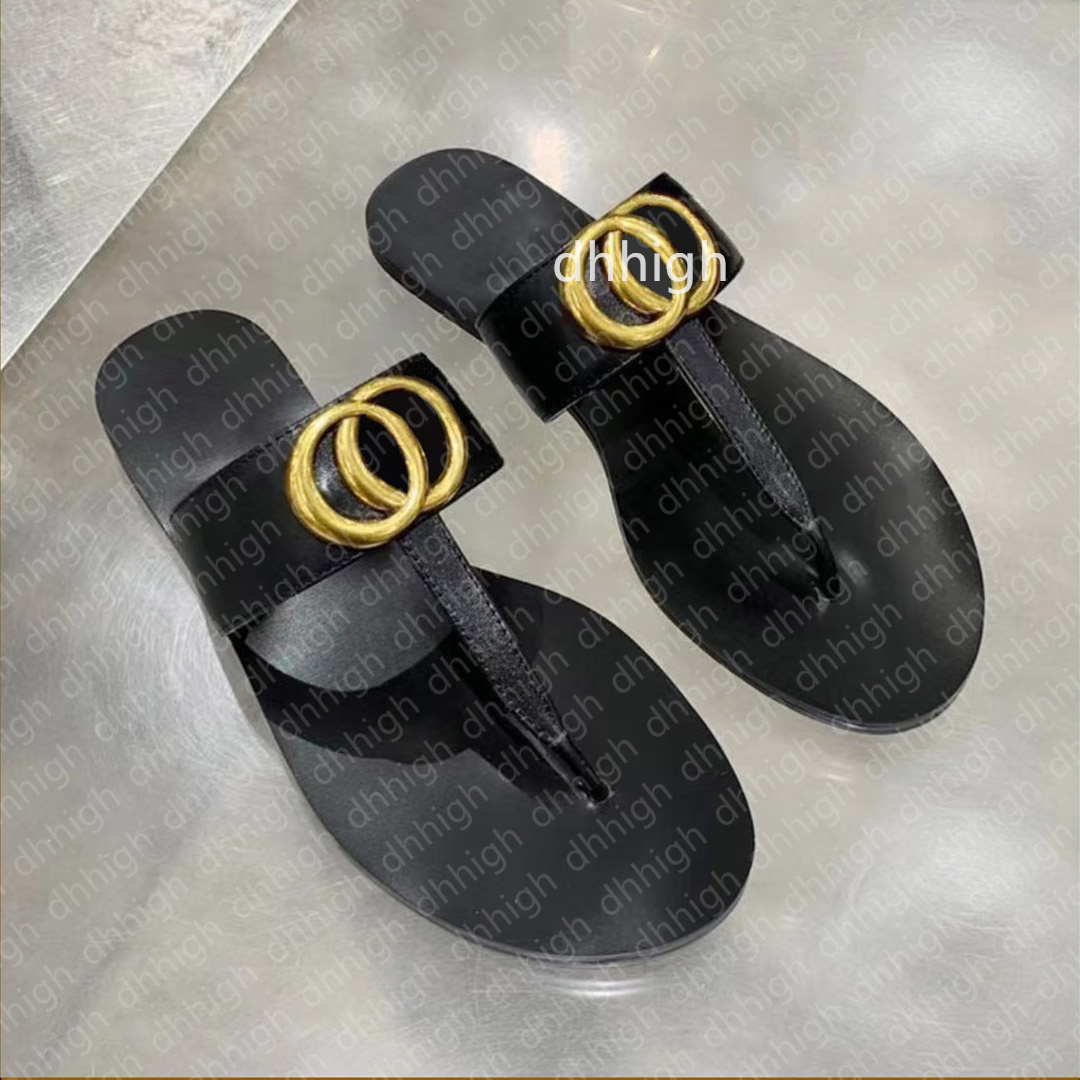 Designer Slippers Slides Women sandals Slippers Classic Flip Flops Leather Sandal with Double Metal Black White Brown Summer Beach Slippers size 35-42 08