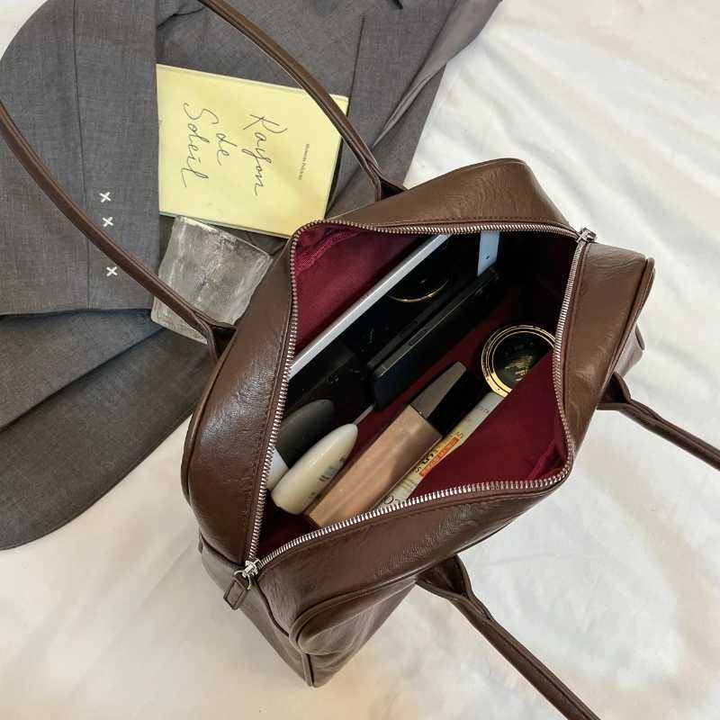 Vintage Solid Color Minimalist Casual Handbag for Women Luxury Designer Portable PU Leather Shoulder Bag JK Uniform Bag Girls Y250319