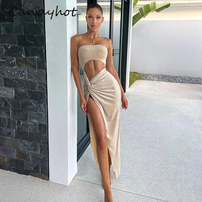 Candy sexy sleeveless slotted dress hollow elegant tight womens long skirt summer fashionable party club Vestidos 250320