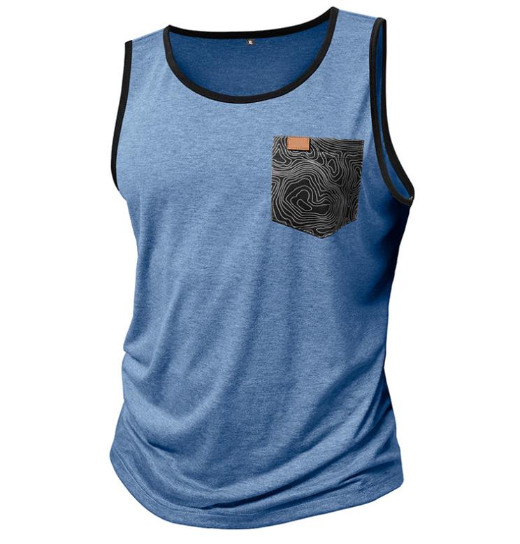 6 Color Summer Sleeveless Shirt Tank Tops T-Shirts Men's Printed Vest Loose Pocket Fitness Sports Top Polyester Dark Grey Green Jogging Tees XXL