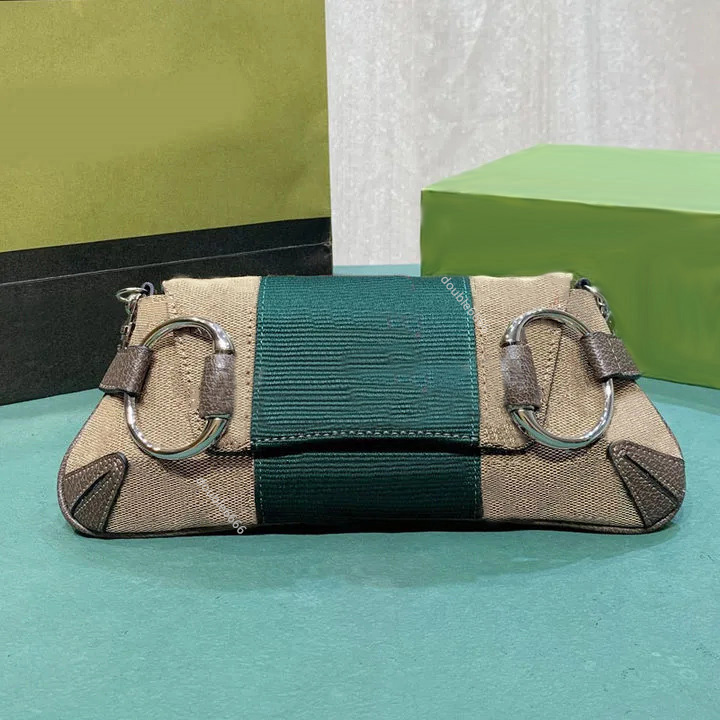 Women's flap messenger bag chain shoulder bag canvas tote bag classic letter print red green fabric weave high quality ladies clutch bag fashion pouch work bag