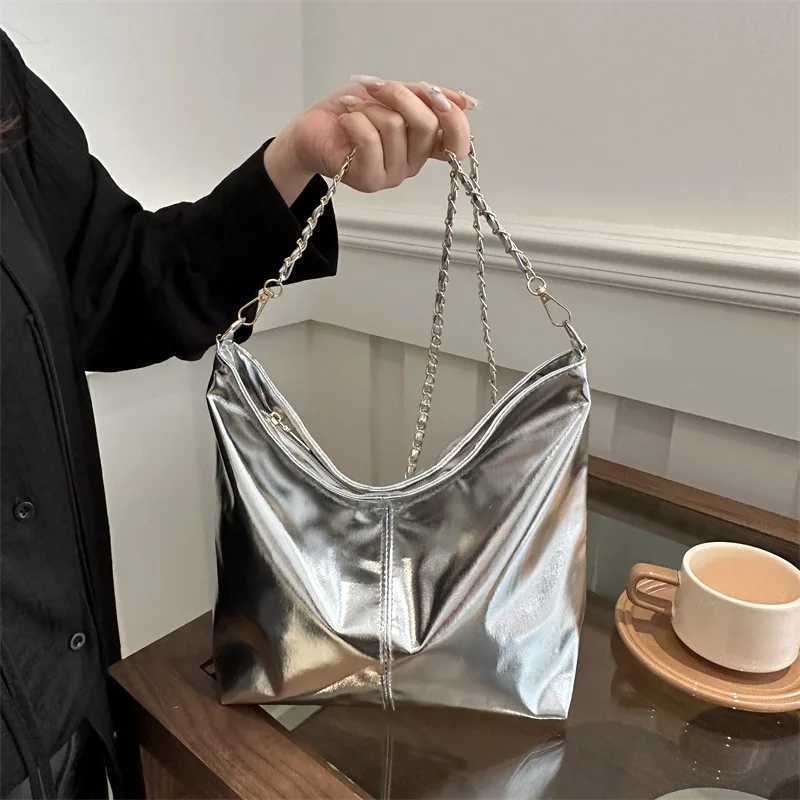 PU Top Handbag Luxury Designer Shoulder Bag Womens Fashion Shopping Bag High Capacity Silver Gold Casual Underwear Handbag Y250320