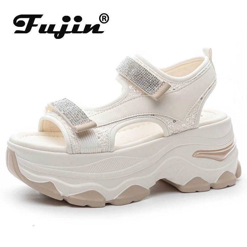Fujin 7cm synthetic leather pump platform wedge hook summer hollow sandals flat womens slider fashion shoes 250321BJ