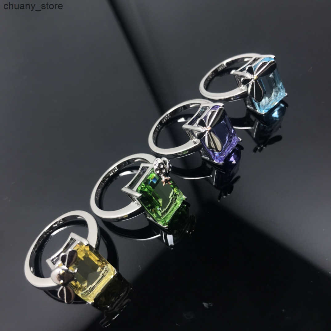 Solitaire Ring New Ladybug Butterfly Ring Womens Sea Blue Treasure Zircon Fashion Ring Rings ins z250321