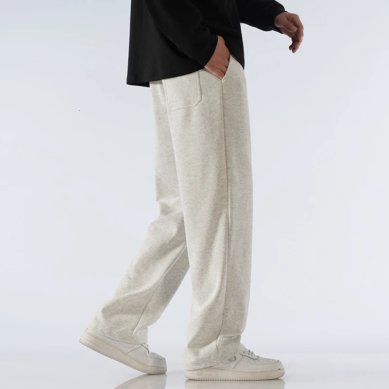65% Cotton Fabric Mens Casual Pants Wide Leg Straight Loose Outdoor Sweatpants Neutral High-quality Soft Baggy Trousers 250320