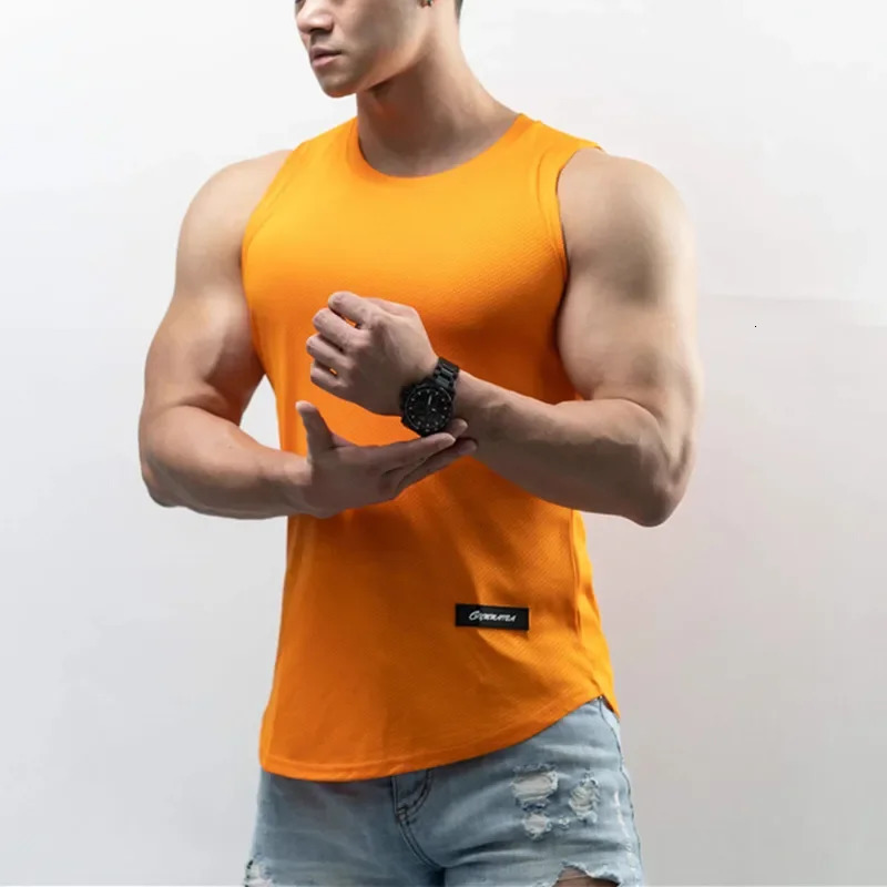 gym training tank top mens sports Tshirt summer thin mesh breathable fitness running vest quick drying sleeveless 250320