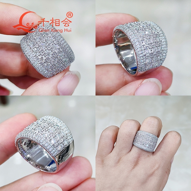 16.5mm sector round around ring Sterling 925 Silver Moissanite Ring Men women Diamonds Male fine Jewelry gitf wedding