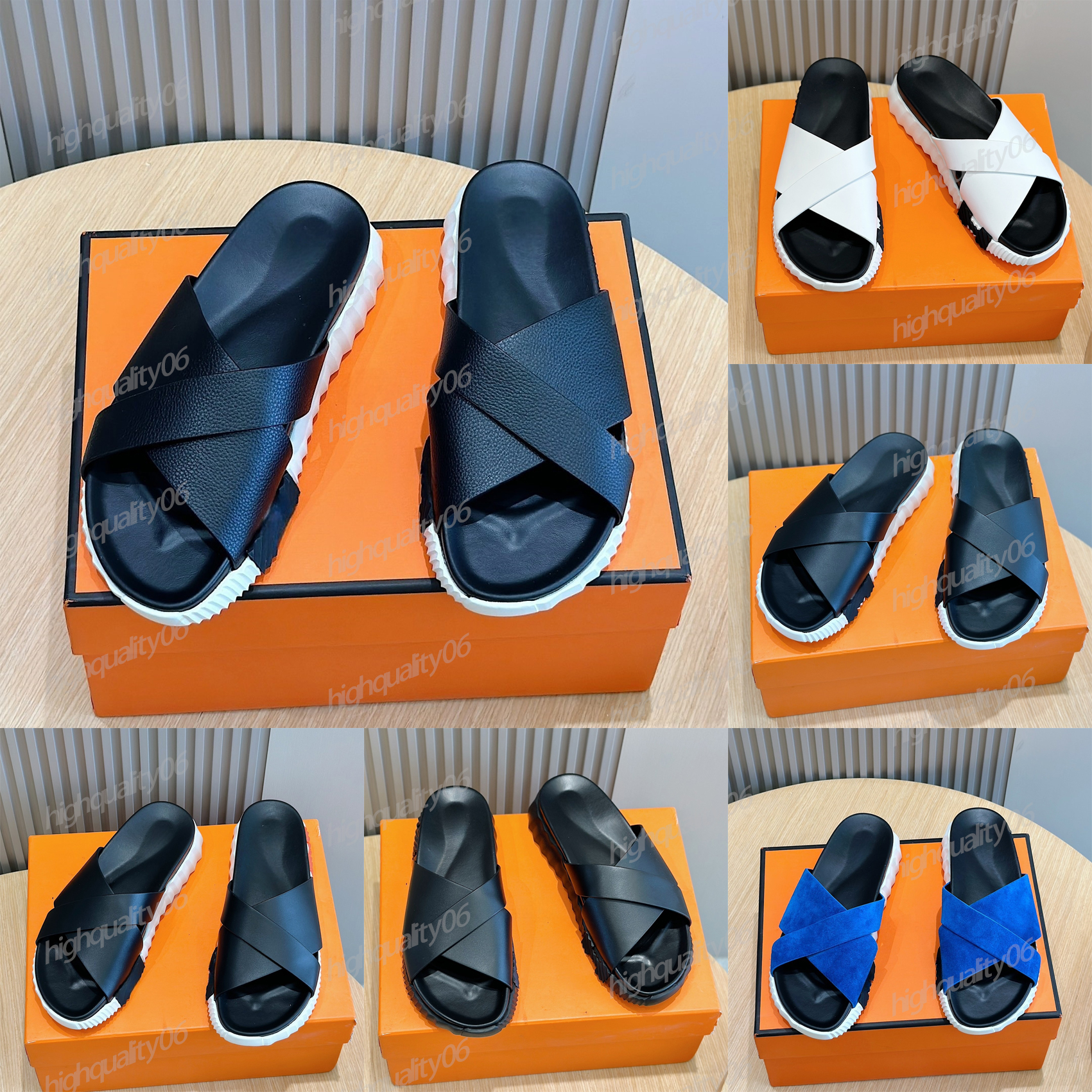 Leisure trend summer sandale designers sandals for men Fashion slides classic strap buckle flat leather canvas rubber slipperss beach shoes size 39-45
