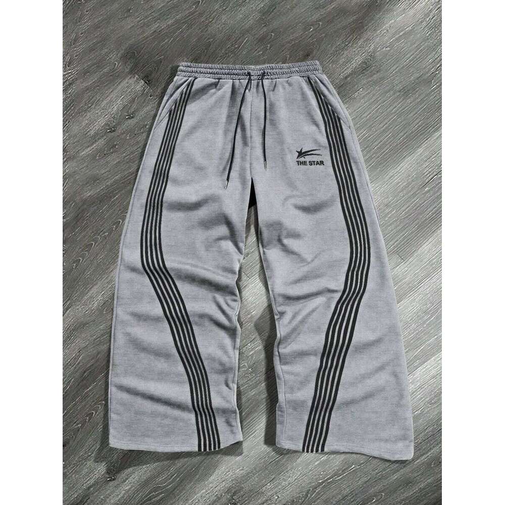 American street printed striped loose straight sports casual pants, sweatpants for men and women
